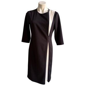 Halston Black & White Color-Block Sheath Dress Elegant Design 3/4 Sleeves Size 8